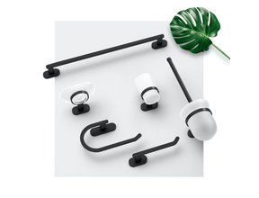 Luxe Toilet accessoires Set Quera Mat Zwart Luxe Borstel Set Toiletrolhouder Handdoekhaak en Dubbele Reserverolhouder