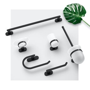 Luxe Toilet accessoires Set Quera Mat Zwart Luxe Borstel Set Toiletrolhouder Handdoekhaak en Dubbele Reserverolhouder