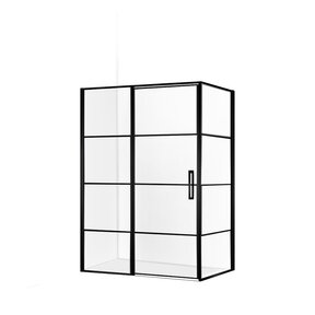 Douchecabine Collins Mat Zwart Vierkant 140x90cm Draaideur Links Antikalk Helderglas 8mm Veiligheidsglas Easy Clean