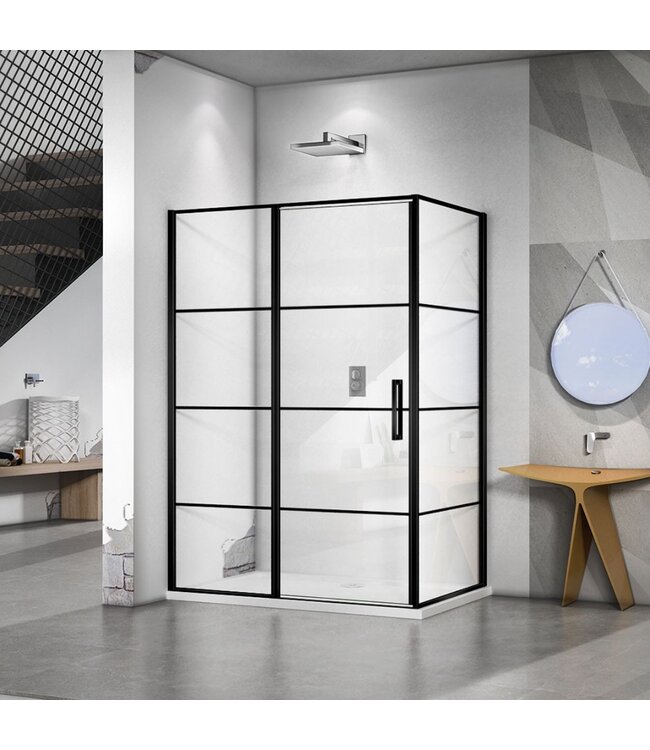 Douchecabine Collins Mat Zwart Vierkant 120x90cm Draaideur Antikalk Helderglas 8mm Veiligheidsglas Easy Clean