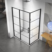 Douchecabine Collins Mat Zwart Vierkant 120x90cm Draaideur Antikalk Helderglas 8mm Veiligheidsglas Easy Clean