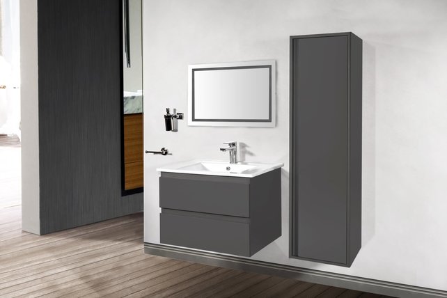 Creavit Sally Badkamermeubel Mat Grijs 100cm met keramische wastafel 2 lades Softclose