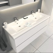 Creavit Sally Badkamermeubel Mat Wit 120cm met dubbele keramische wastafel 2 lades Softclose 2 kraangaten