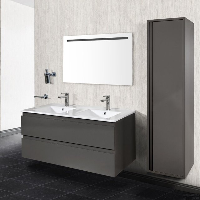 Creavit Sally Badkamermeubel Hoogglans Grijs 100cm met keramische wastafel 2 lades Softclose 1 kraangaten