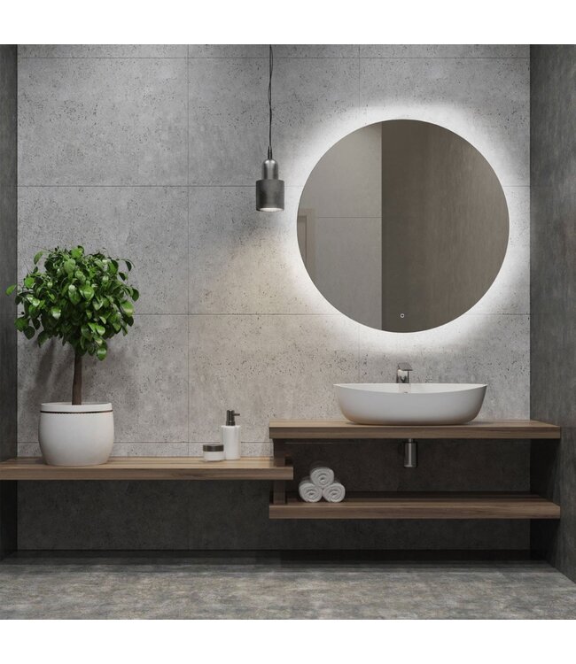 Badkamerspiegel Lara Rond 60x60cm incl Spiegelverwarming SaniPro Anti Condens Geintegreerde LED Verlichting achter Touch Schakelaar