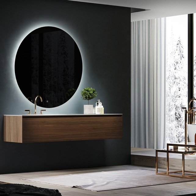 Badkamerspiegel Lara Rond 60x60cm incl Spiegelverwarming SaniPro Anti Condens Geintegreerde LED Verlichting achter Touch Schakelaar