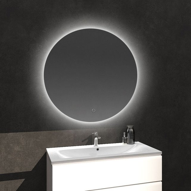 Badkamerspiegel Lara Rond 60x60cm incl Spiegelverwarming SaniPro Anti Condens Geintegreerde LED Verlichting achter Touch Schakelaar