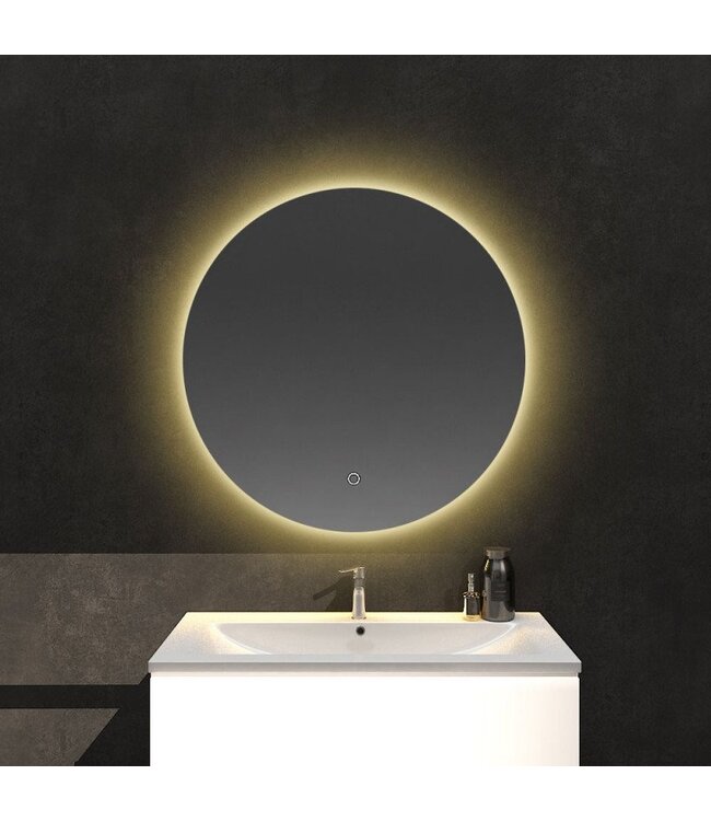 Badkamerspiegel Lara Rond 80x80cm incl Spiegelverwarming SaniPro Anti Condens Geintegreerde LED Verlichting achter Touch Schakelaar