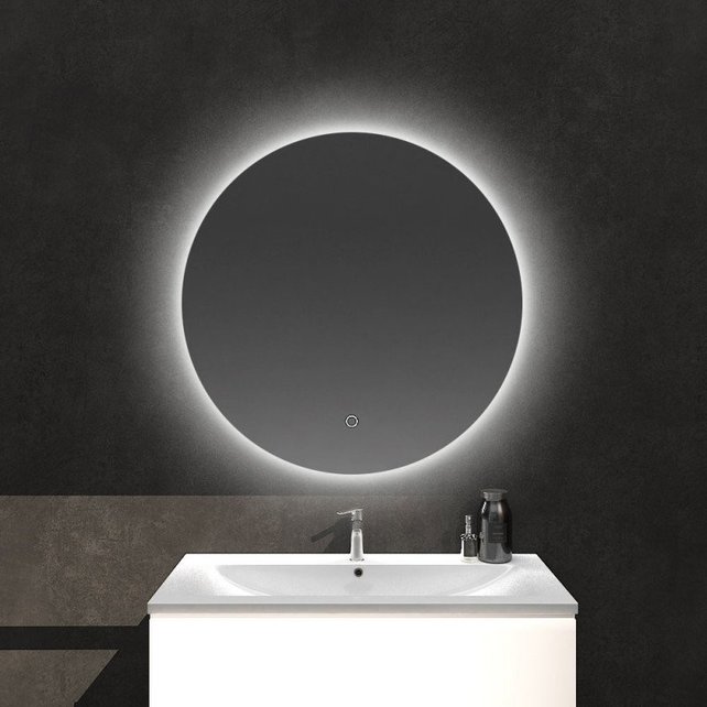 Badkamerspiegel Lara Rond 80x80cm incl Spiegelverwarming SaniPro Anti Condens Geintegreerde LED Verlichting achter Touch Schakelaar Badkamerspiegel Lara Rond 80x80cm incl Spiegelverwarming SaniPro Anti Condens Geintegreerde LED Verlichting achter Touch Schakelaar