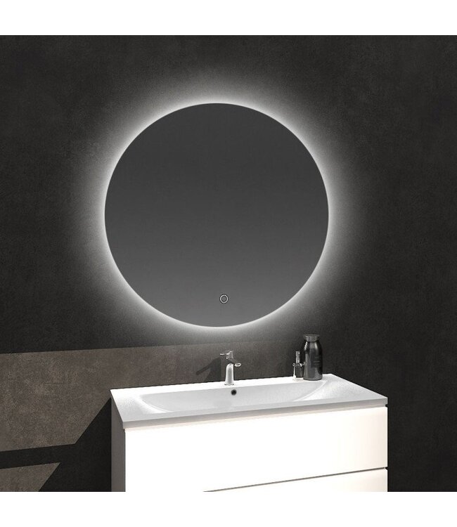 Badkamerspiegel Lara Rond 80x80cm incl Spiegelverwarming SaniPro Anti Condens Geintegreerde LED Verlichting achter Touch Schakelaar