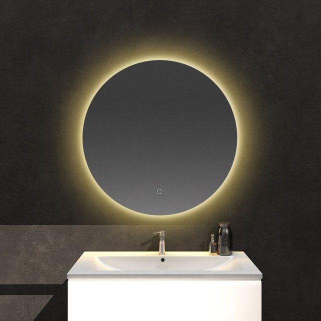 Badkamerspiegel Lara Rond 100x100cm incl Spiegelverwarming SaniPro Anti Condens Geintegreerde LED Verlichting achter Touch Schakelaar