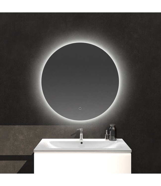 Badkamerspiegel Lara Rond 100x100cm incl Spiegelverwarming SaniPro Anti Condens Geintegreerde LED Verlichting achter Touch Schakelaar