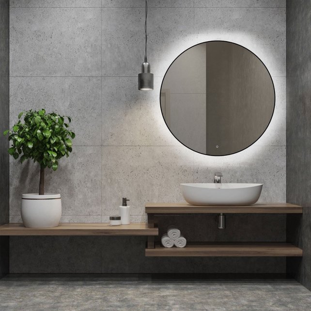 Badkamerspiegel Lara Rond Zwart 80x80cm Geintegreerde LED Verlichting Touch Schakelaar Badkamerspiegel Lara Rond Zwart 80x80cm Geintegreerde LED Verlichting Touch Schakelaar