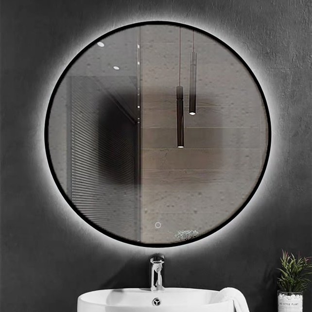 Badkamerspiegel Lara Rond Zwart 80x80cm Geintegreerde LED Verlichting Touch Schakelaar Badkamerspiegel Lara Rond Zwart 80x80cm Geintegreerde LED Verlichting Touch Schakelaar