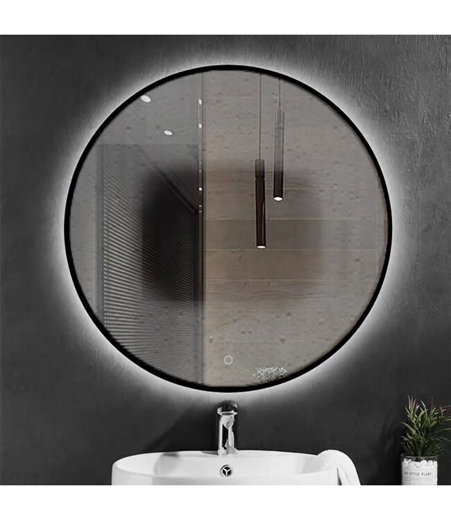 Badkamerspiegel Lara Rond Zwart 60x60cm Geintegreerde LED Verlichting Touch Schakelaar