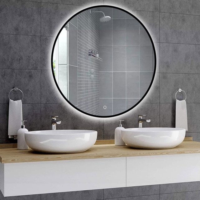 Badkamerspiegel Lara Rond Zwart 60x60cm Geintegreerde LED Verlichting Touch Schakelaar Badkamerspiegel Lara Rond Zwart 60x60cm Geintegreerde LED Verlichting Touch Schakelaar
