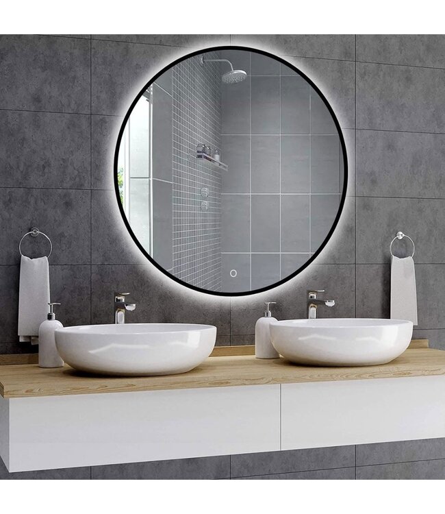 Badkamerspiegel Lara Rond Zwart 60x60cm Geintegreerde LED Verlichting Touch Schakelaar
