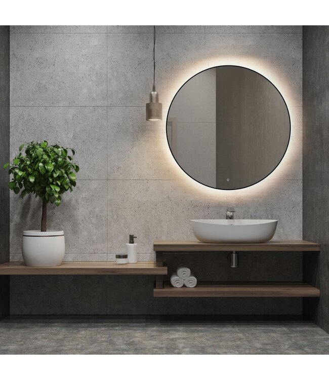 Badkamerspiegel Lara Rond Zwart 60x60cm Geintegreerde LED Verlichting Touch Schakelaar