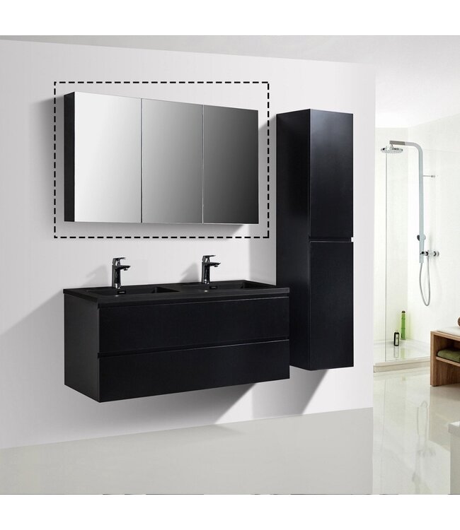 SANI-SUPPLY Spiegelkast Zwart Mat 120x70x16cm SaniPro Black Diamond MDF Driedeuren