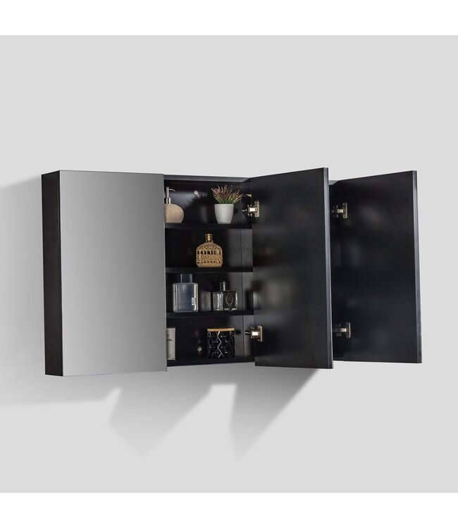 Spiegelkast Zwart Mat 120x70x16cm SaniPro Black Diamond MDF Driedeuren