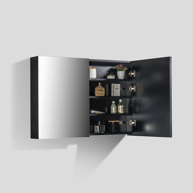 Spiegelkast Zwart Mat 100x70x16cm SaniPro Black Diamond MDF twee deuren Spiegelkast Zwart Mat 100x70x16cm SaniPro Black Diamond MDF twee deuren