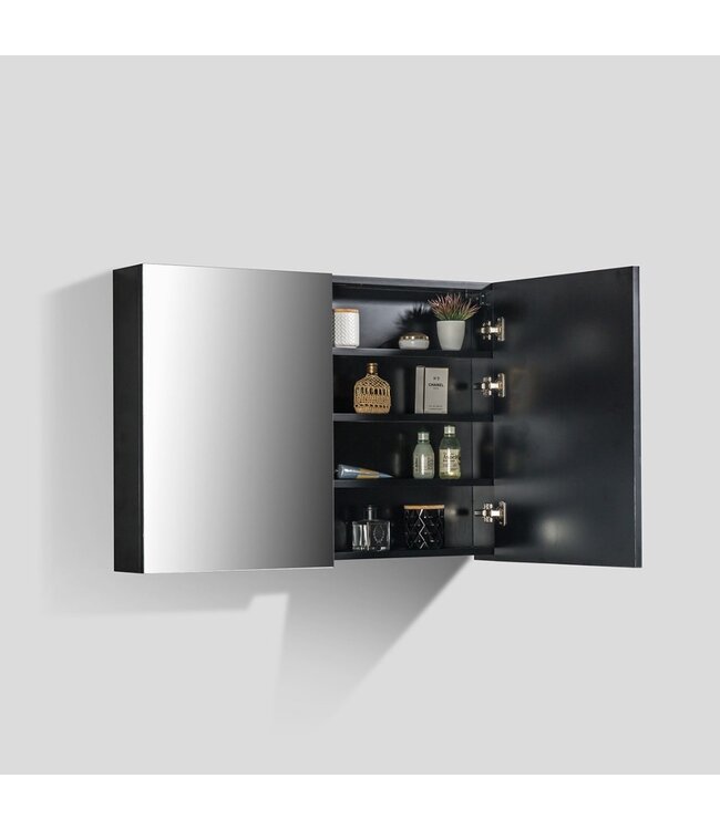 Spiegelkast Zwart Mat 100x70x16cm SaniPro Black Diamond MDF twee deuren