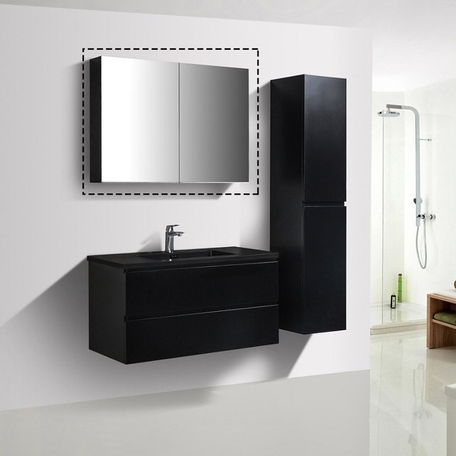 Spiegelkast Zwart Mat 100x70x16cm SaniPro Black Diamond MDF twee deuren Spiegelkast Zwart Mat 100x70x16cm SaniPro Black Diamond MDF twee deuren