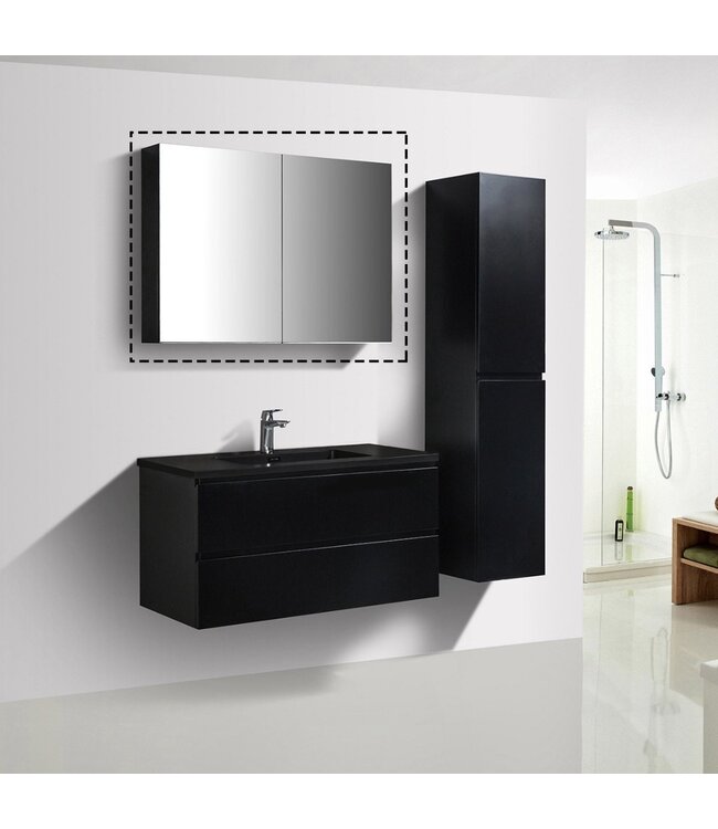 Spiegelkast Zwart Mat 100x70x16cm SaniPro Black Diamond MDF twee deuren