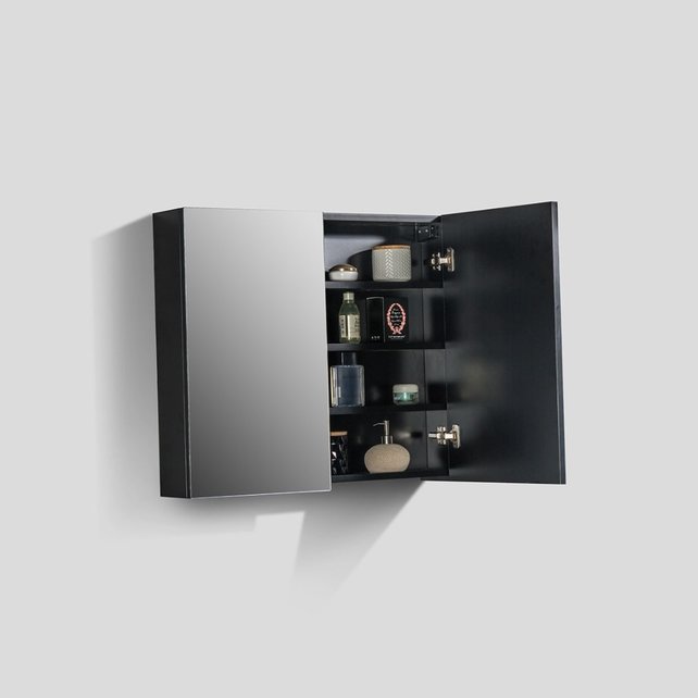 Spiegelkast Zwart Mat 100x70x16cm SaniPro Black Diamond MDF twee deuren