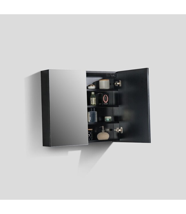 Spiegelkast Zwart Mat 100x70x16cm SaniPro Black Diamond MDF twee deuren