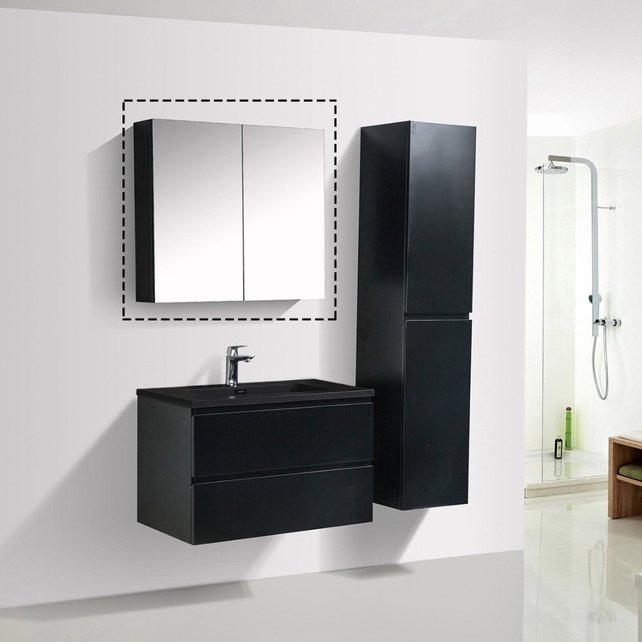 Spiegelkast Zwart Mat 100x70x16cm SaniPro Black Diamond MDF twee deuren