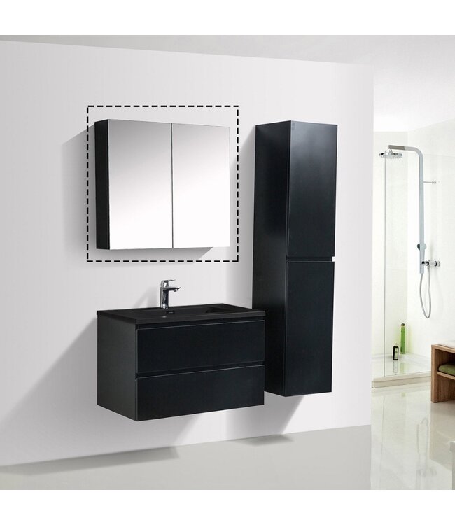 Spiegelkast Zwart Mat 100x70x16cm SaniPro Black Diamond MDF twee deuren