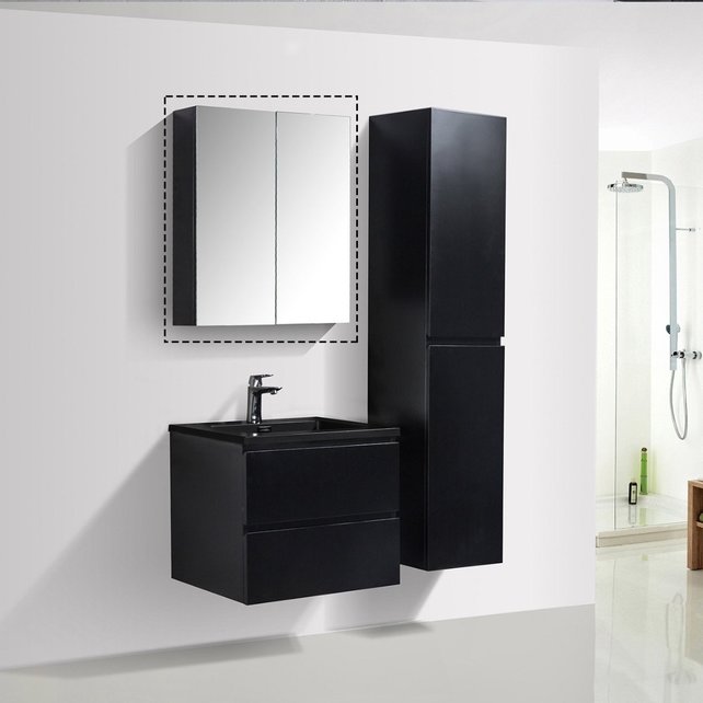 Spiegelkast Zwart Mat 60x70x16cm SaniPro Black Diamond MDF twee deuren