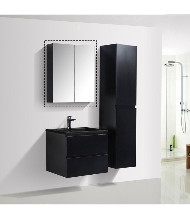 Spiegelkast Zwart Mat 60x70x16cm SaniPro Black Diamond MDF twee deuren