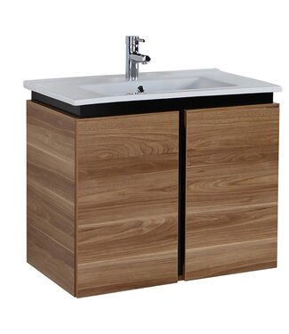 CREAVIT Badkamermeubel 100cm Licht Walnoot Creavit Verti Badmeubel onderkast met Keramisch wastafel 1 kraangat overloop