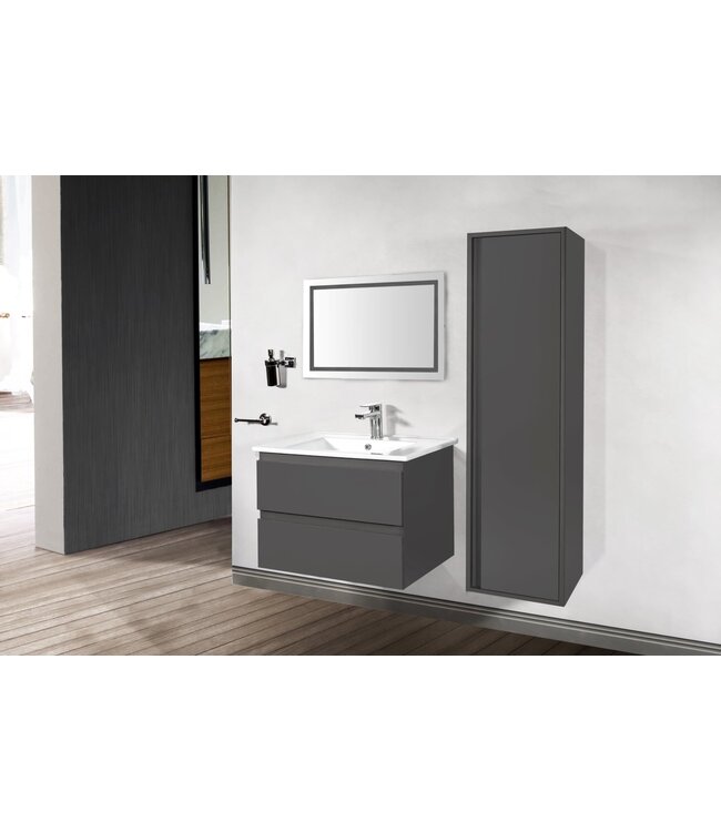 Wastafelonderkast Sally Hoogglans Grijs 80cm 76x45,5x50cm 2x Softclose lades MDF Voorgemonteerd