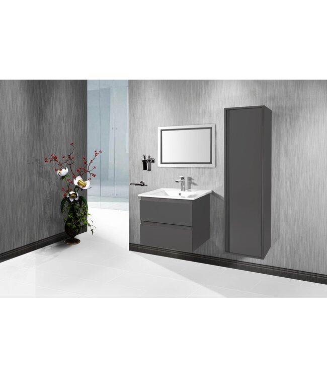 CREAVIT Wastafelonderkast Sally Mat Grijs 60cm 56x45,5x50cm 2x Softclose lades MDF Voorgemonteerd