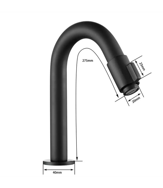 Fonteinkraan Donna Mat Zwart Roterend bediening fonteinkraan met draaiknop koud messing 19cm