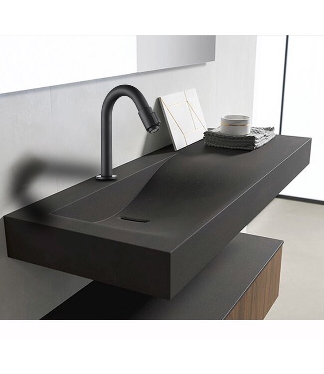 SANI-SUPPLY Fonteinkraan Donna Mat Zwart Roterend bediening fonteinkraan met draaiknop koud messing 19cm