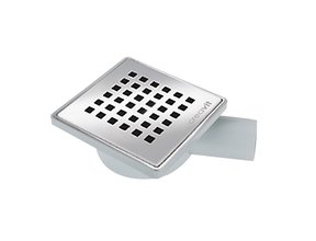 Kunststof vloersifon Horizontaal uitgang 15x15cm met rooster Ø50mm