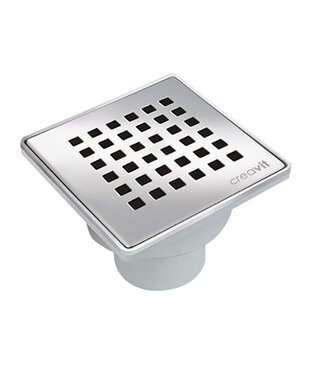 CREAVIT PVC Vloersifon met RVS Rooster - Douchesifon 15x15cm Verticaal Ø50mm