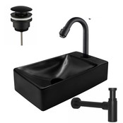 Fonteinset mini Mat Zwart Kraangat Rechts 37.5X21.5X10cm met Fonteinkraan draaiknop.