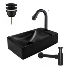 Fonteinset mini Mat Zwart Kraangat Rechts 37.5X21.5X10cm met Fonteinkraan draaiknop.