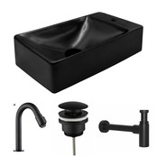 Fonteinset mini Mat Zwart Kraangat Rechts 37.5X21.5X10cm met Fonteinkraan draaiknop.