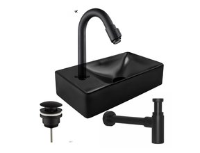 Fonteinset mini Mat Zwart Kraangat Links 37.5X21.5X10cm met Fonteinkraan draaiknop.