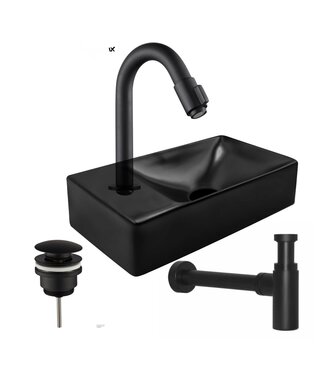 CREAVIT Fonteinset mini Mat Zwart Kraangat Links 37.5X21.5X10cm met Fonteinkraan draaiknop.