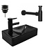 Mini Fonteinset Mat Zwart Aloni met Kraangat Links Toiletkraan sifon en clickwaste 37X2X10cm