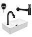 Mini Fonteinset Zwart Wit Mat Kraangat Links met toiletkraan draaiknop 37x22x10cm Aloni