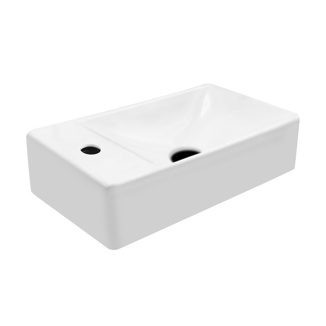Mini Fonteinset Zwart Wit Mat Kraangat Links met toiletkraan draaiknop 37x22x10cm Aloni