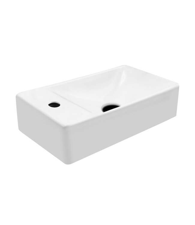 CREAVIT Mini Fonteinset Zwart Wit Mat Kraangat Links met toiletkraan draaiknop 37x22x10cm Aloni